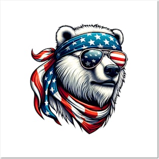 Polar Bear American USA Flag Sunglasses 4th of July Posters and Art